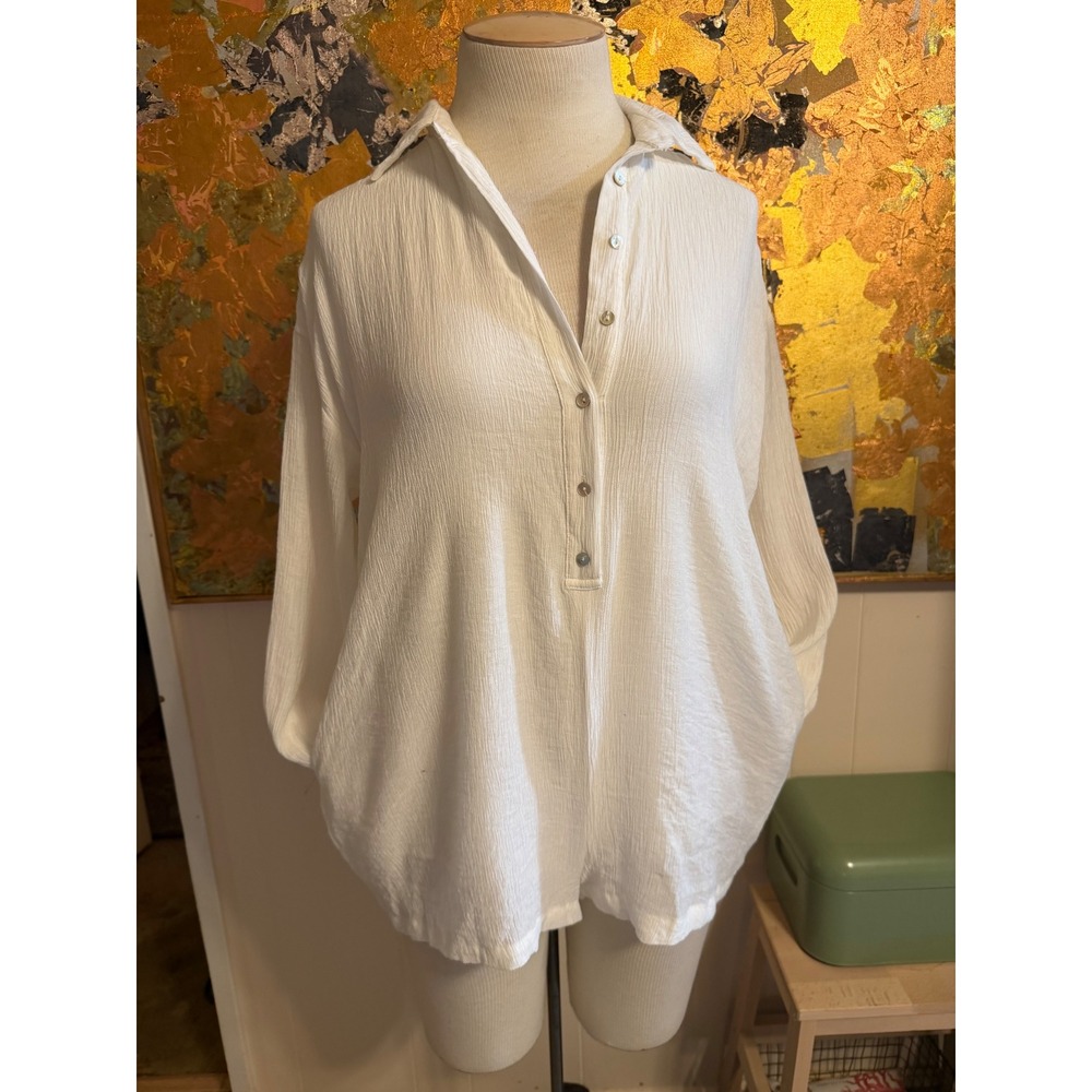 Solai The Label White Textured Gauze Henley Romper Long Sleeve Coastal Lounge